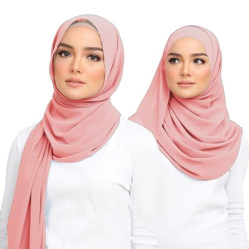 Premium Chiffon Hijab Head Scarf Shawl Wrap for Muslim Women Lightweight - color: Pink