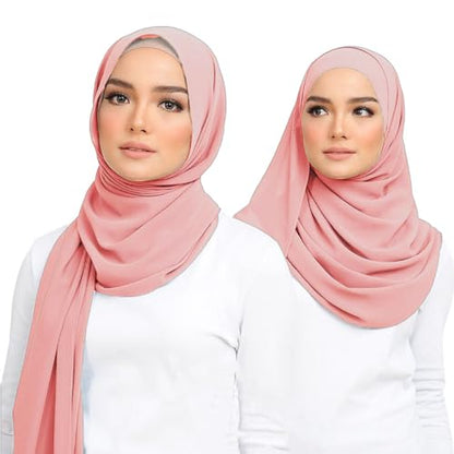 Premium Chiffon Hijab Head Scarf Shawl Wrap for Muslim Women Lightweight - color: Pink
