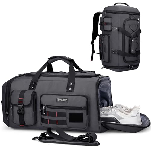 WITZMAN Travel Duffel Bags for Men Large Carry On Weekender Overnight Bag 3 in 1 Backpack with Shoe Compartment （B693 Silvery Grey) - color: Silvery Grey