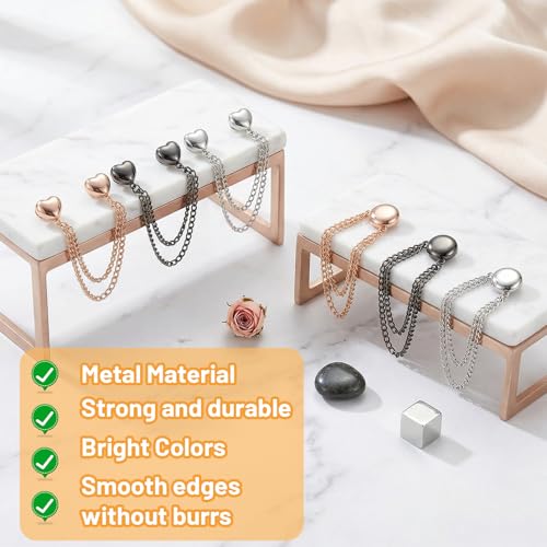 Magnetic Clothing Clips with Chain, 12 Pcs Multi-Function Magnet Magnet Button Pins Hijab Cuff Clips for Hijab, Sleeves, Pants, Scarf, Hem, No-Pin Styling Accessory