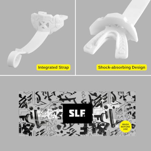 SLEEFS X White Football Mouth Guard - Lip/Mouthguard with Helmet Strap - Lip/Teeth Protector Mouthpiece - Moldable - for Youth/Adults, Men & Women Mouth Guard, Maximum Air Flow, Lacrosse, All Sports - color: White