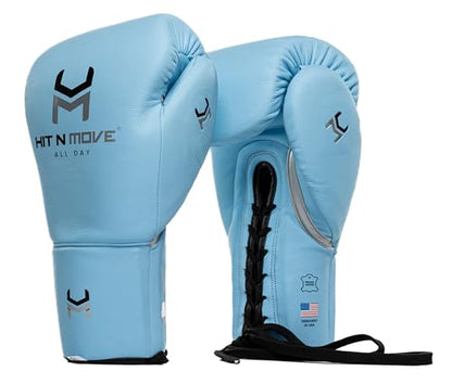 HIT N MOVE All Day Pro Balance Sparring and Bag Boxing Gloves LACE UP, Boxing Gloves Men & Women, Boxing Equipment, Sparring & Bag Gloves for Boxing, Kickboxing, Muay Thai, MMA - color: Sky Blue, size: 16 OZ