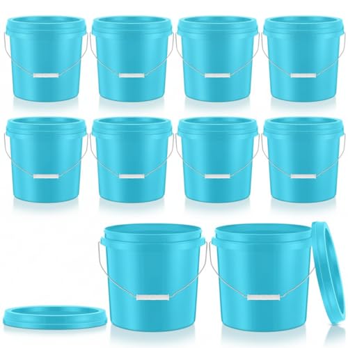 Tioncy 10 Pcs 2 Gallon Plastic Buckets with Lids and Handles,Light Blue | Storage Pails for Paint, Cleaning, Organizing, Durable Containers, Metal Handles, Plastic Material - color: Light Blue