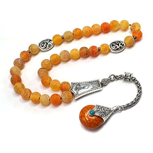 -Gentle Men Collection- Prayer Beads-Worry Beads-Tesbih-Tasbih-Tasbeeh-Misbaha-Masbaha-Subha-Sebha-Rosary (Natural Weathered Dark Orange Agate -8 mm 33 Beads-) - color: Natural Weathered Dark Orange Agate -8 mm 33 beads-