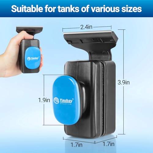 Yaubay Aquarium Magnet Glass Cleaner, Magnetic Fish Tank Cleaner with Algae Scraper, Double Sided Cleaning Scrubber Brush with Handle, Titanium Blade, Self-Floating, Fit Max 1/4" Thick Glass, Medium - size: Small