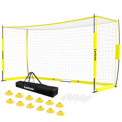 Soccer Goal 12×6 ft /16×7 ft Portable Soccer Goals Net for Backyard | Quick Setup Training Equipment, with Carry Bag, 4 Ground Nails, 12 Training Cones - color: 12×6FT Yellow