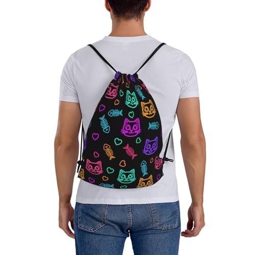 Lightweight Waterproof Drawstring Bag Goth Cute Cat And Fish, Breathable String Backpack for Yoga and Training - color: Pattern (359)