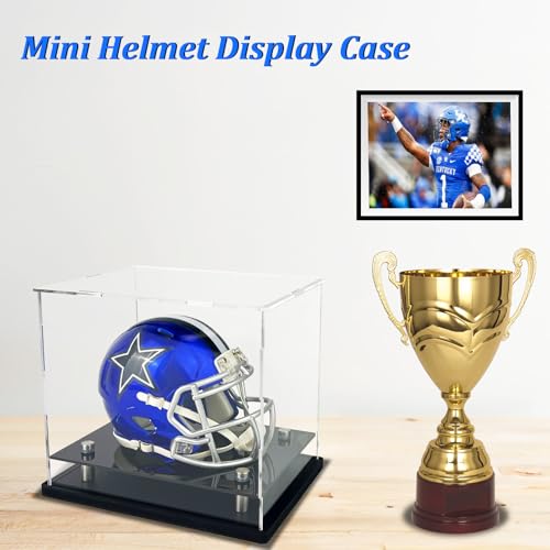Mini Helmet Display Case,Self-Assembly Clear Acrylic Football Mini Helmet Display Box Protection Holder Dustproof Sports Collectibles Storage Showcase - size: 8x6x7 inch
