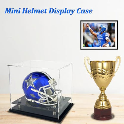 Mini Helmet Display Case,Self-Assembly Clear Acrylic Football Mini Helmet Display Box Protection Holder Dustproof Sports Collectibles Storage Showcase - size: 8x6x7 inch