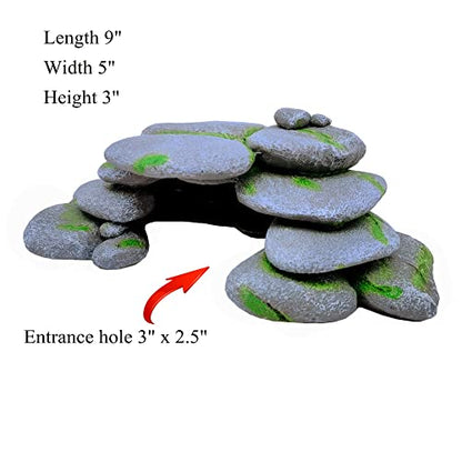 M2cbridge Reptile Hide Resting Step Ledge Cave Hideout Turtle Basking Platform – Great for Reptiles, Amphibians, and Fish (Pebble Arch Cave) - style: Pebble Arch Cave