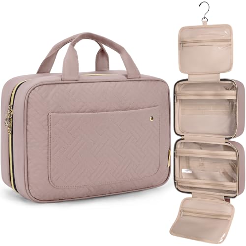 BAGSMART Toiletry Bag Travel Bag with Hanging Hook, Water-resistant Makeup Cosmetic Bag Travel Organizer for Accessories, Shampoo, Full-size Container, Toiletries (Dirty purple, Medium) - color: Dirty purple, size: Medium