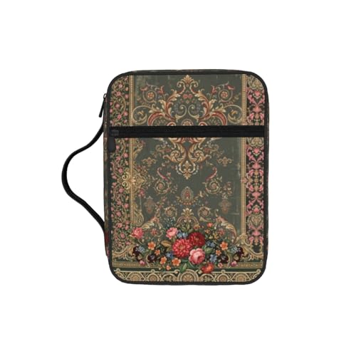 Vintage Baroque Green Floral Medallion Gold Bible Cover Case for Women Men - color: Baroque Green Floral Gold