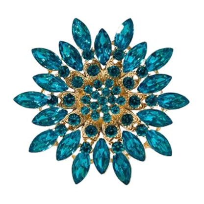 Rhinestone Sunflower Brooch Pin Red Pink Flower Brooch Stylish Crystal Brooch Elegant Clothing Hat Bag Accessories Jewerly for Women - color: Blue