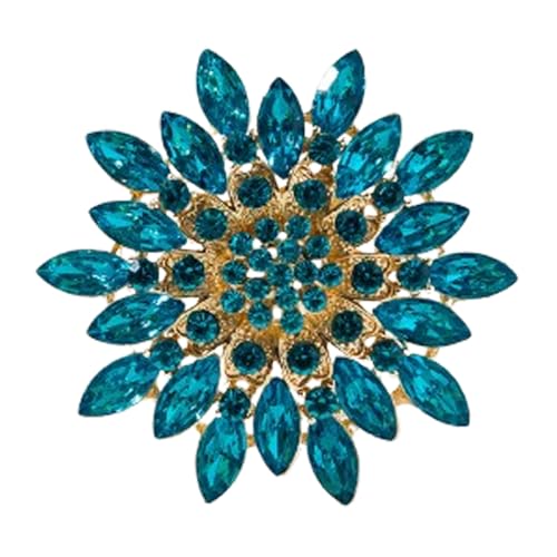Rhinestone Sunflower Brooch Pin Red Pink Flower Brooch Stylish Crystal Brooch Elegant Clothing Hat Bag Accessories Jewerly for Women - color: Blue