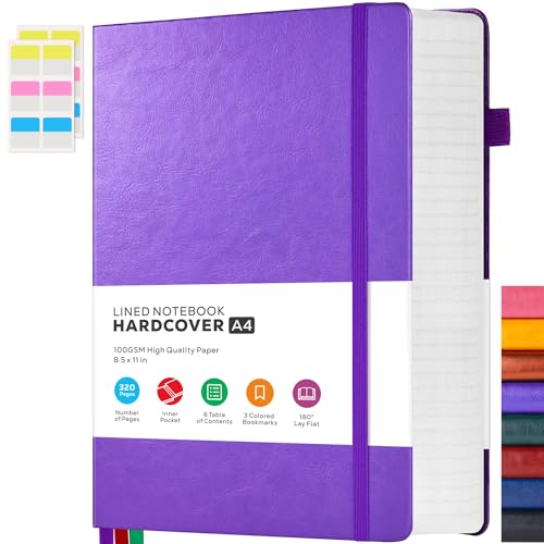 FOCUS DAY Large Journal Notebook 8.5 x 11, 320 Pages A4 College Ruled Notebook Journal for Writing Women Men, Leather Journal Notebook for School Work, Pearlescent Purple Notebook - color: 3.Purple, size: A4