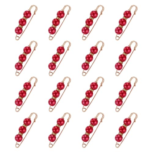 MECCANIXITY Pearl Brooch Pins, Decorative Safety Pin Brooch - color: Bright Red