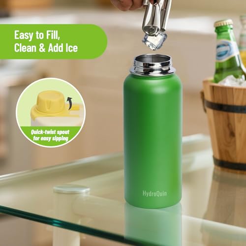 32 oz Insulated Water Bottle Grass Green Stainless Steel Flask | Keep Cold 24 Hours Hot 12 Hours - Leakproof Twist Spout Lid & Flex Handle - No Straw Metal Water Bottle for Sports & Trail - color: Sunshine Sprout