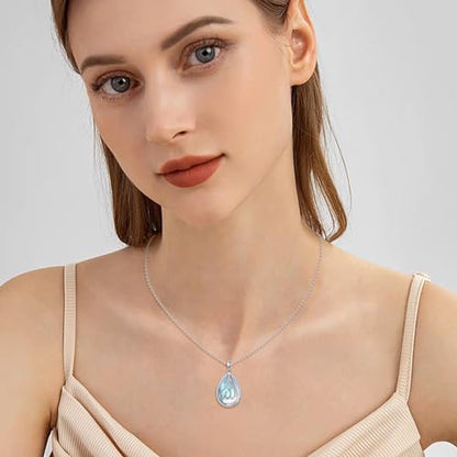 POPLYKE Muslim Islamic Religious Pendant Necklace for Men Women Sterling Silver Religious Allah Jewelry Gift - style: Moonstone