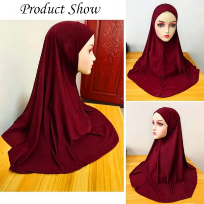 Ready To Wear Hijab For Women Instant Turban Stretch Soft Muslim Scarf For Prayer Long Hijabs Islamic Jersey Abaya - color: Deep Red