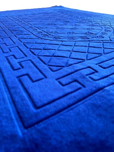 Prayer Rug Muslim Mat Islamic - Thick Prayer Rug Sajadah for Kids Men Women with Islam Prayer Beads for Eid Travel Ramadan, Soft and Luxury (Blue) - color: Blue