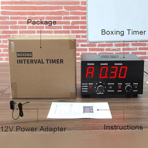 Professional Boxing Interval Timer, Race Timer, Gym Interval Timer with Led Display, Selectable Workout Time and Cycle Repeats, Adjustable Sound, Timer
