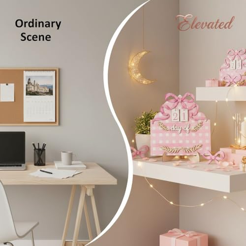 Wooden Eid Advent Calendar With Holder, Ramadan Countdown Calendar, Reusable Home Decoration, Water Color Bows