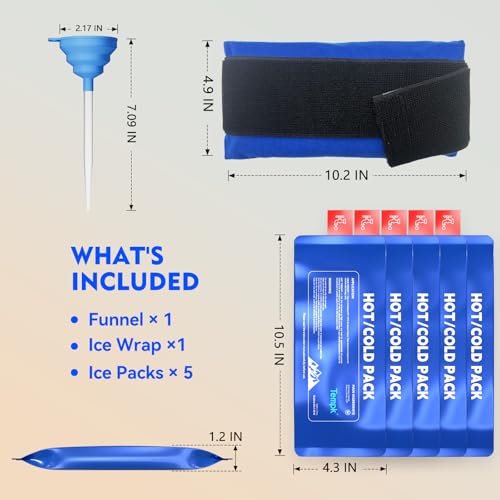 3D Design Long Lasting Water-Fillable Reusable Hot and Cold Ice Packs for Injuries Gel Wraps for Shoulder Back Knee Joint Pain Muscle Soreness and After Surgery 5pcs with Strap10.5"*4.3"*1.2"