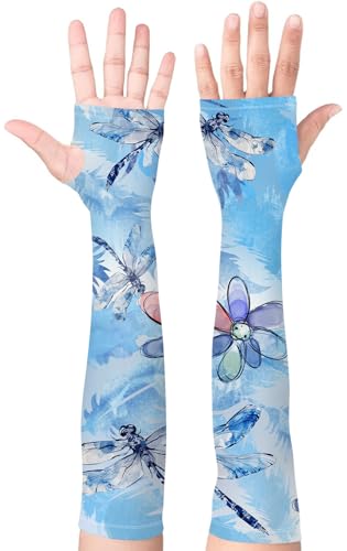 Bebila Gardening Sleeves for Women Farm UV Sun Protection Anti-Scratch Cooling Sleeves with Thumb Hole Arms Cover Outdoors - color: Dragonfly