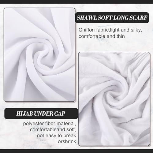 4 Pcs Women Solid Chiffon Hijab Scarves and Undercap Set Long Shawl Soft Wrap Scarves Muslim Inner Hijab Caps - color: Black, White
