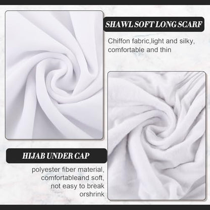 4 Pcs Women Solid Chiffon Hijab Scarves and Undercap Set Long Shawl Soft Wrap Scarves Muslim Inner Hijab Caps - color: Black, White