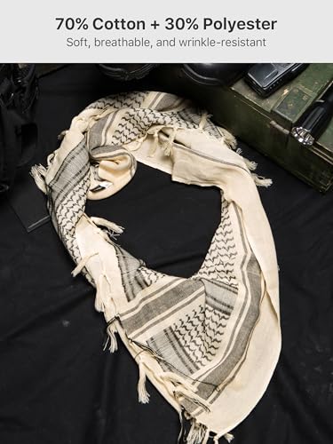 FREE SOLDIER Scarf Military Shemagh Tactical Desert Keffiyeh Head Neck Scarf Arab Wrap with Tassel for Men Women - color: Tan