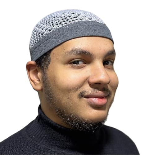 Premium Kufi, Handmade in Egypt, Multiple Sizes, Kufi Hats for Men, Muslim Hats for Men, Kuffi, African Hats for Men - color: Steel Grey, size: Medium