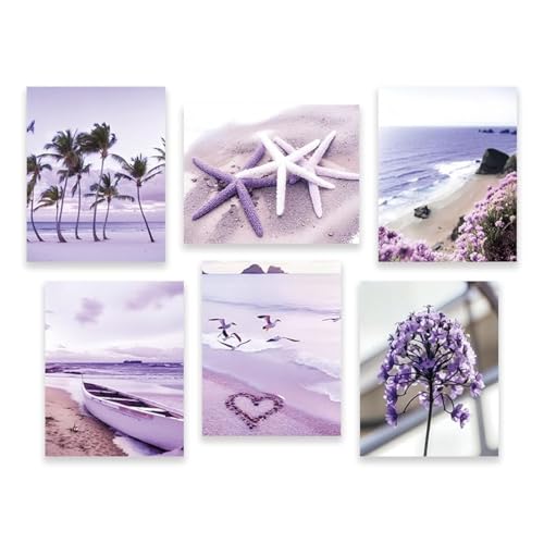 QPOKLAF Beach Wall Art Prints Bathroom Tropical Wall Decor,Coastal Posters Tree Picture Bedroom Aesthetics Decorations Set of 6(8x10inch,Unframed). - color: Beach Wall Art Prints Bathroom Tropical Wall Décor