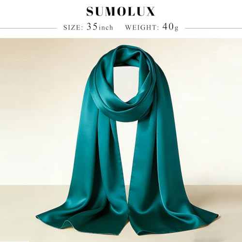 Sumolux Head Hair Scarf for Women 35" Like Satin Silk Scarf Hair Wrapping Night Bandana Large Square Scarves - color: A Solid Peacock Blue