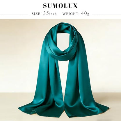 Sumolux Head Hair Scarf for Women 35" Like Satin Silk Scarf Hair Wrapping Night Bandana Large Square Scarves - color: A Solid Peacock Blue