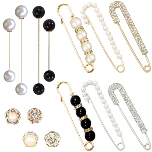 14 Pieces Brooch Safety Pins Pearl Brooch Button Pin Pant Waist Tightener Pins for Clothes Sweater Shawl Collar Dress Cardigan Shirt Jeans Accessories for Women Girls - size: Classic