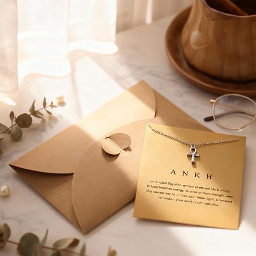 Dainty Silver Necklace for Women - Ankh Jesus Horse Celtic Cross Necklace for Women, Dainty Charm Spider Christian Gifts for Friends Sister Mom, Birthday, Christmas, Mother's Day, Graduation Gifts - style: Ankh