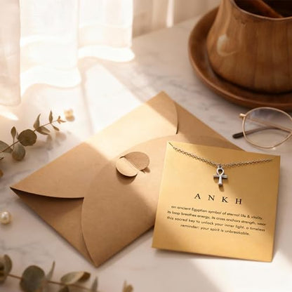 Dainty Silver Necklace for Women - Ankh Jesus Horse Celtic Cross Necklace for Women, Dainty Charm Spider Christian Gifts for Friends Sister Mom, Birthday, Christmas, Mother's Day, Graduation Gifts - style: Ankh