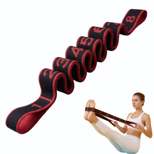 Resistance Bands for Legs: 8-Section Stretching Strap Yoga Strap with Loops | Stretch Bands for Exercise, Elastic Band Stretch Strap for Glutes Physical Therapy, Dance Flexibility Home Pilates Equipment - color: Black