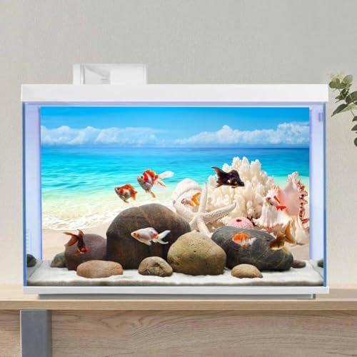 AWERT Vinyl 36x20 inches Sea Beach Aquarium Background Summer Starfish Fish Tank Background Blue Ocean Terrarium Background - size: 36x20in/90x50cm