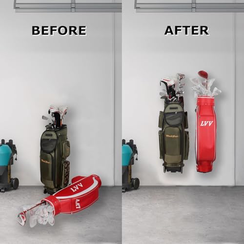 BiJun Wall Mount Golf Bag Storage Rack, Space Saving Garage Home Organizer | Fits All Golf Bags & Backpacks,80lbs Heavy Duty,Rust Resistant,Easy Wall Mount,for Garage Driving Range