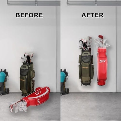 BiJun Wall Mount Golf Bag Storage Rack, Space Saving Garage Home Organizer | Fits All Golf Bags & Backpacks,80lbs Heavy Duty,Rust Resistant,Easy Wall Mount,for Garage Driving Range