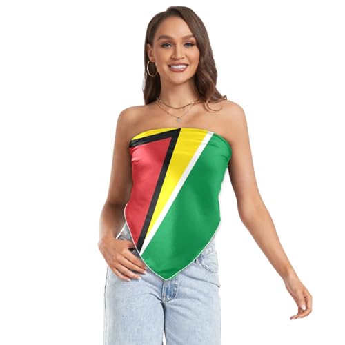 Bandana Square Head Scarf for Women Satin Hair Wrap Fashion Headband 27" - color: Guyana Flag