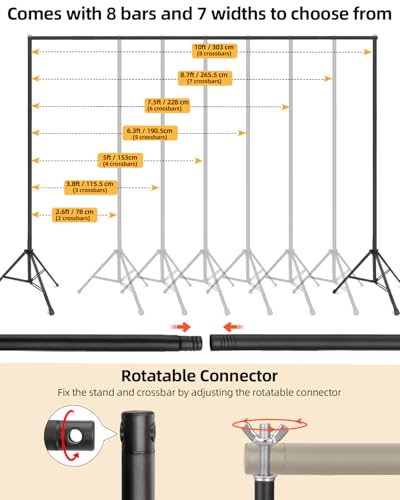 Hemmotop Photo Backdrop Stand, 10x7ft, Secure Straight Thread Connection - size: 10x7ft