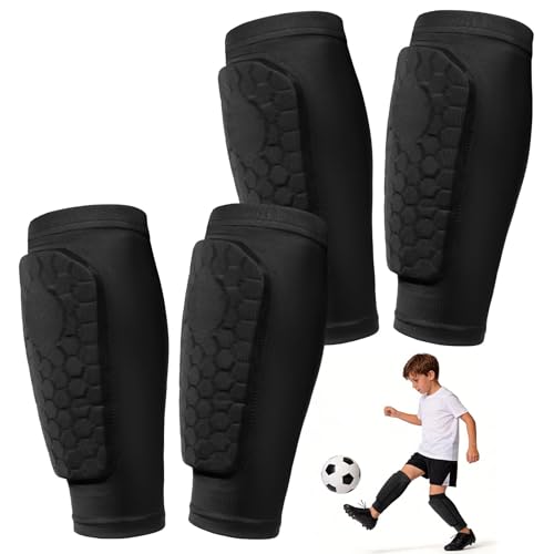 2 Pairs Soccer Shin Guards for Kids Youth Adult, Ski Shin Pads Calf Compression Sleeve with Honeycomb Pads, Protective Shin Defender for Boys Girls Football Baseball - color: Black+Black, size: Large
