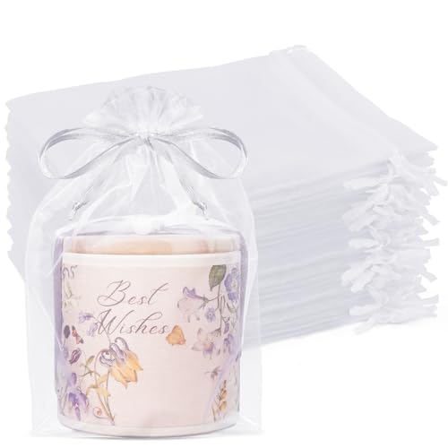 Crweety 100Pcs Large White Organza Bags 6x9, Small Mesh Gift Bag Drawstring - color: White