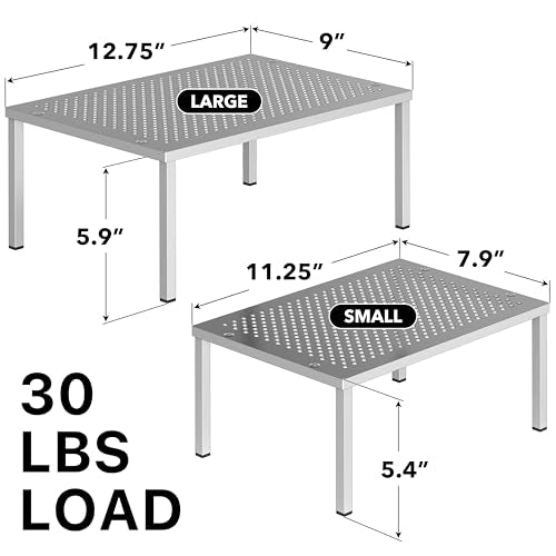 Simple Houseware Cabinet Counter Shelf Organizer w/Steel Surface, Silver | Expandable & Stackable 9" D x 12.75" W x 5.9" H - color: Silver