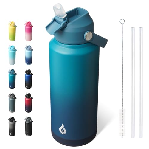BJPKPK 32oz Insulated Water Bottle, Stainless Steel Bottle with Straw Lid - color: Vast, size: 32 Ounces