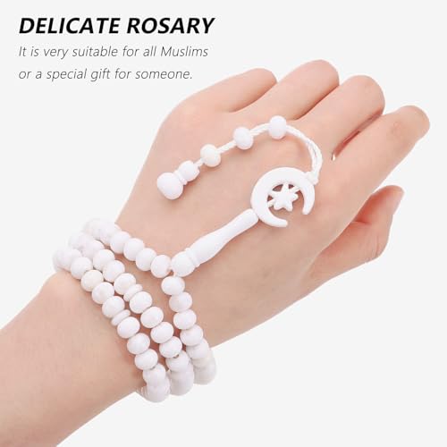 2pcs Muslim Prayer Beads Tasbih 99 Beads Allah & Muhammad - White - color: White