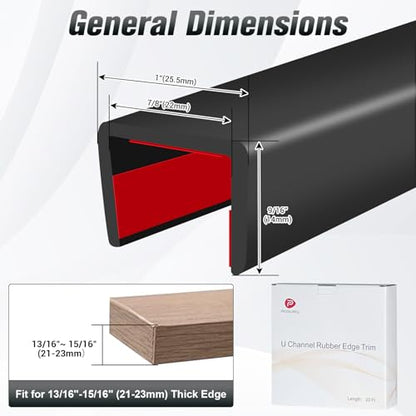 Rubber Edge Trim, Self Adhesive U Channel Edge Trim, Big Size U Shaped Trim, Edge Banding for Plywood, Woods, Shelf, Cabinet, Countertop, Size7/8 inch (22mm), Length 20Ft, Black - size: Size7/8"(Fit 13/16"~15/16"), L20'